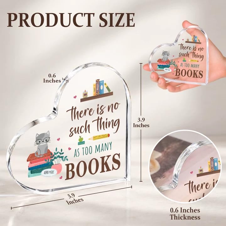 Book Lovers Gifts for Women, Bookish Gifts Acrylic Heart Plaque Paperweight - Image 5