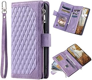 Samsung A53 5G Phone Case Zipper Pocket Flip Shockproof Leather Folio Wallet Case with 6 Card Holder Slots Stand Silicone Bumper Zip Cover for Samsung Galaxy A53 5G Case Girls Women, Purple