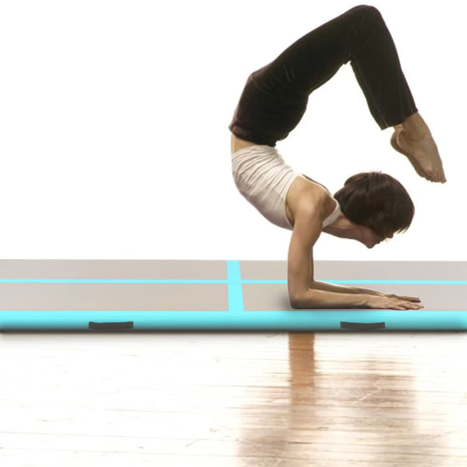 Chusui Esterilla Inflable de Gimnasia y Bomba, Colchoneta Gimnasia, Colchoneta Hinchable, Colchoneta Ejercicio Suelo, Colchoneta De Yoga, Colchoneta De Escalada, 300x100x10 cm PVC Verde