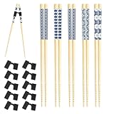 Chopsticks for Beginners, 5 Pairs Reusable Training Chopsticks with 10 Silicone Helpers, Elegant Design for Learning to Use, Ideal for Home Dining and Travel Meals