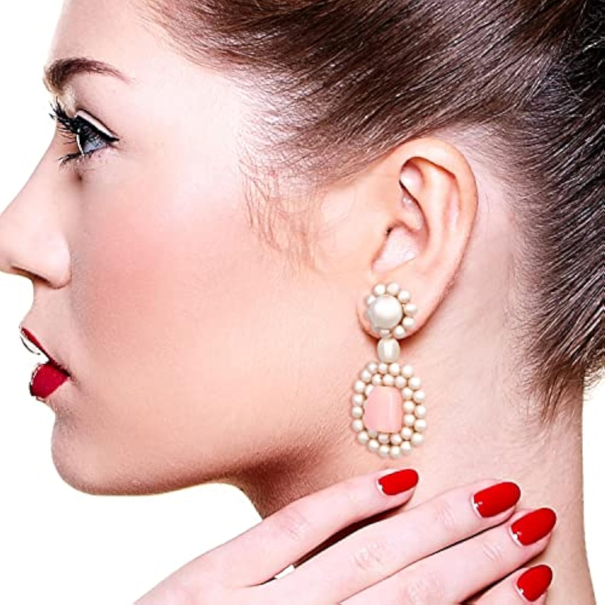 Women's Designer Smart Small Handmade Green Round Pearl Stud Earrings
