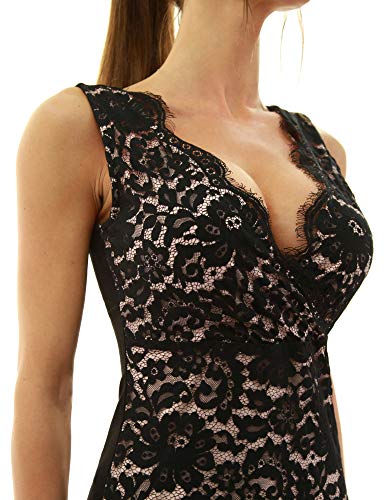 AmélieBoutik Women Scallop V Neck Crossover Empire Waist Floral Lace Overlay Blouse Top2