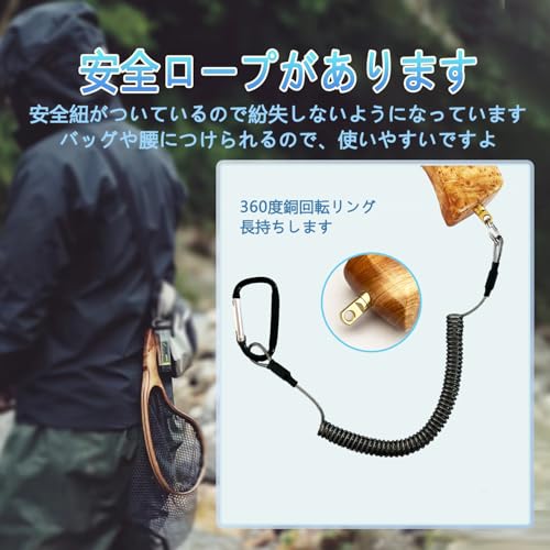 PRO FISHING 绮麗な模様ですランディングネット タモ 釣り 木製 玉網 曲柄 小型 フィッシング網 り フライフィッシング 餌釣り 鮎 ヘキサネット軽量 渓流釣り たも網 (S) 4枚目