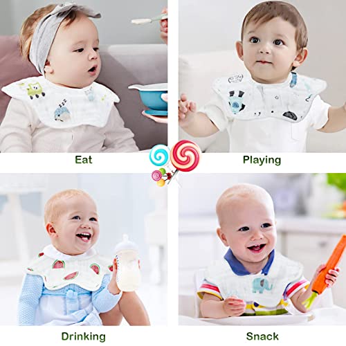 Image of BabyGo Muslin Cotton Baby Bibs | 6-Layer Soft & Absorbent Feeding Bibs for Infants & Toddlers, Washable, Reusable & Gentle on Baby's Skin | Set of 2 (Cherry Print, Multicolor)