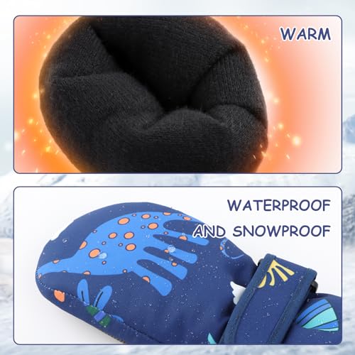 Image of Duoyeree Toddler Winter Gloves, Waterproof Fleece Lined Ski Mittens 1-6Y | Waterproof outer fabric with thick soft lining, keeps toddlers' hands dry and warm during snow play