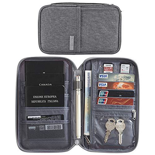 Arfbear Reise-Pass-Halter für Damen, Herren, RFID-Blocking-Dokumentenhalter & Organizer, einfach zu tragen, halten Sie Alles in Ordnung. Grau hellgrau 21.5x12.5x2