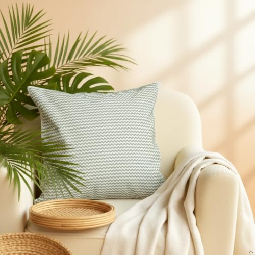 Image of Tropical Jungle Green Stripes Cushion Cover 16x16 Inch | Decorative Throw Pillow Cover for Sofa Couch Bed | Soft Fabric | Hidden Zipper | Home Decor Accent | Pack of 1