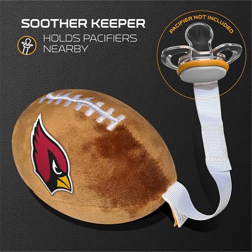 Image of Arizona Cardinals Plush Football Pacifier Holder by Smilo - Officially Licensed NFL Soother Holder - Soft Plush Toy and Dummy Holder - Fits Any Pacifier - Stroller Accessory & Newborn Essential