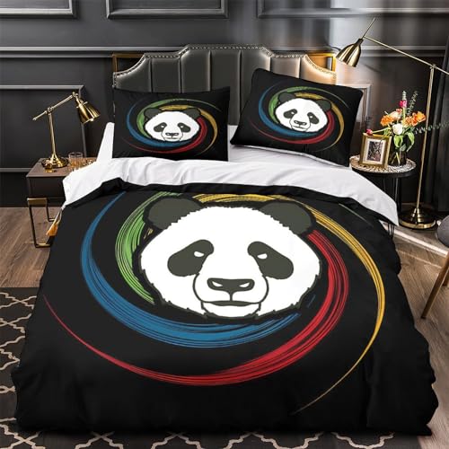 Housse de couette panda 3D 200x200 parure de lit microfibre arc-en-ciel