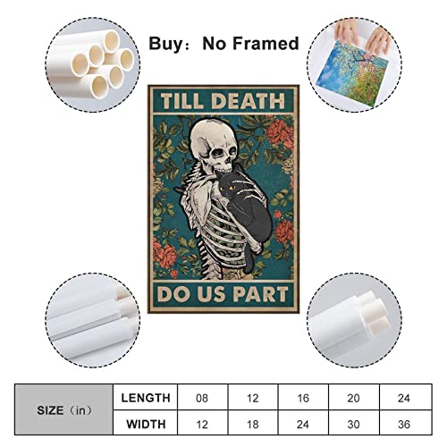 Hayoy Flower Wall Skull And Black Cat, Poster For Room Aesthetics，Canvas Wall Art Poster And Print，Cat Lovers Room Posters 12X18Inch(Frameless) #TOP1