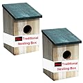 H-LINE 2 x WOODEN NESTING NEST BOX BIRD HOUSE SMALL BIRDS BLUE TIT ROBIN SPARROW