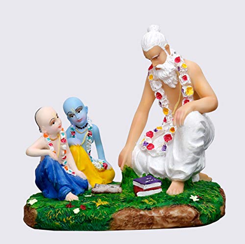 Sri Krishna Culture Hand Crafted Krishna Murti Balram Murti and Sandipani Muni Murti -Hindu Goddess and God Idol/Statue/Murti/Figurine(7")