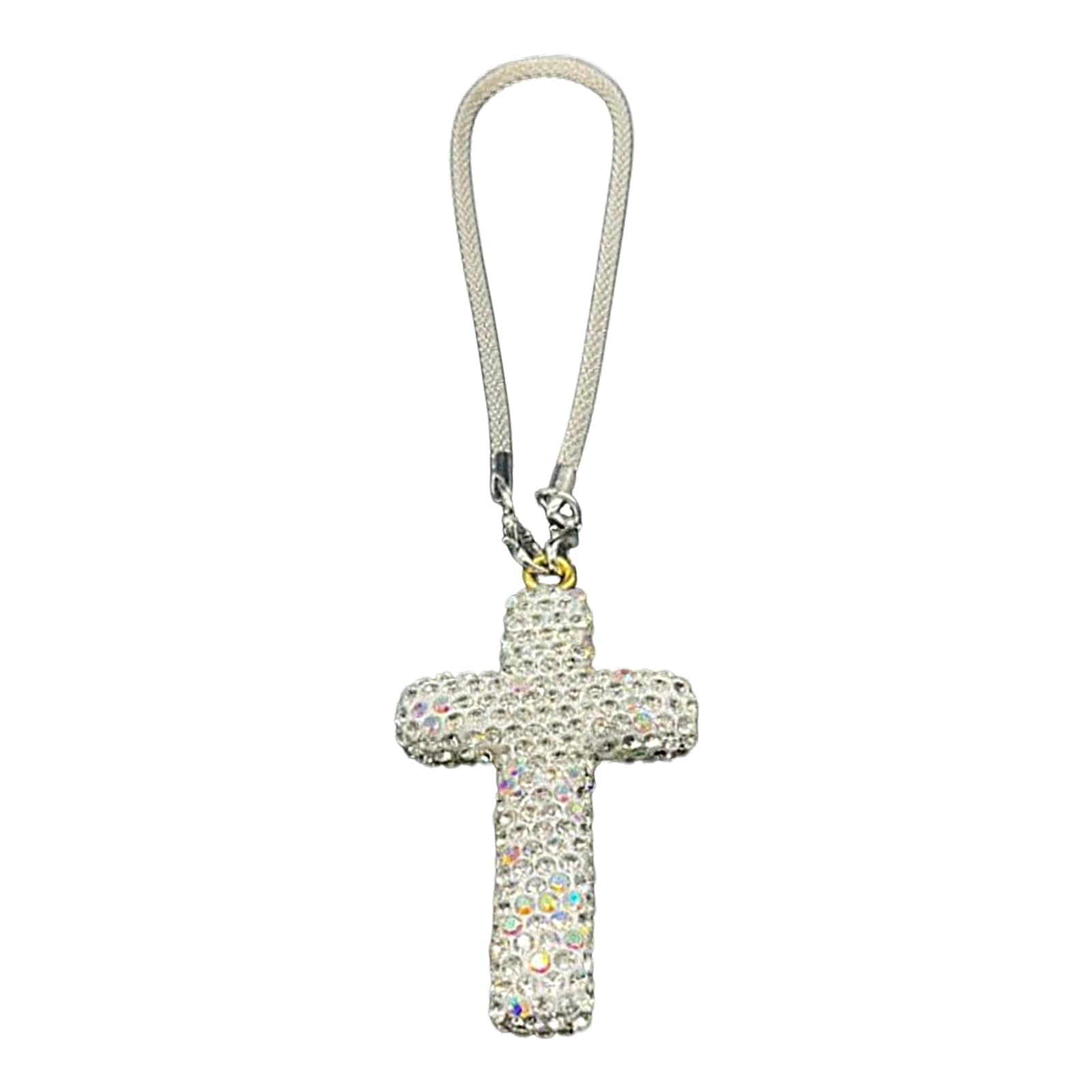 Sparkling Clay Cross Hanging Ornament for Car Rear View Mirror with Crystal Decoration Stone Meat Rearview Mirror Glass Hanger