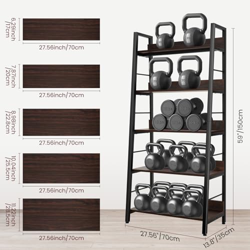 BATHWA-5-Tier-Book-Shelf-Rustic-Industrial-Ladder-Bookshelf-Wood-Metal-Dark-Brown-Farmhouse-28-Wide-59Tall-Ladder-Shelf-Living-Room-Bedroom-Home-Office BATHWA 5 Tier Book Shelf Rustic Industrial Ladder Bookshelf Wood Metal Dark Brown Farmhouse 28 Wide 59Tall Ladder Shelf Living Room Bedroom Home Office