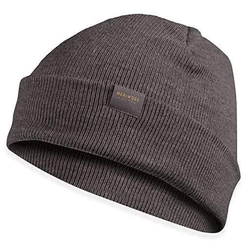 MERIWOOL Beanie for Men and Women - Merino Wool Blend Ribbed Knit Winter Hat Gray Heather