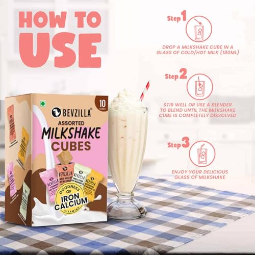 Image of Bevzilla 200g Instant Iced Coffee Powder | Perfect Cold Coffee + 10 Assorted Milkshake Cubes (Hazelnut Chocolate, Strawberry, Creamy Vanilla, Butterscotch) | Hot & Cold Beverage Combo (Pack of 3)
