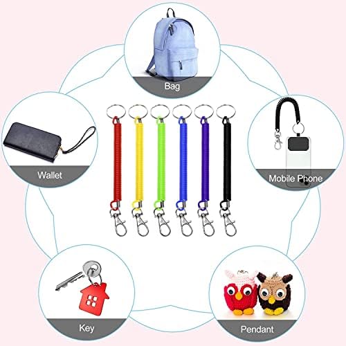 mciskin 6 Color Spiral Retractable Spring Coil Keychain Theftproof Anti-lost Stretch Cord Safety Key Ring with Metal Lobster Clasp for Keys Wallet Cellphone and Other Important Item
