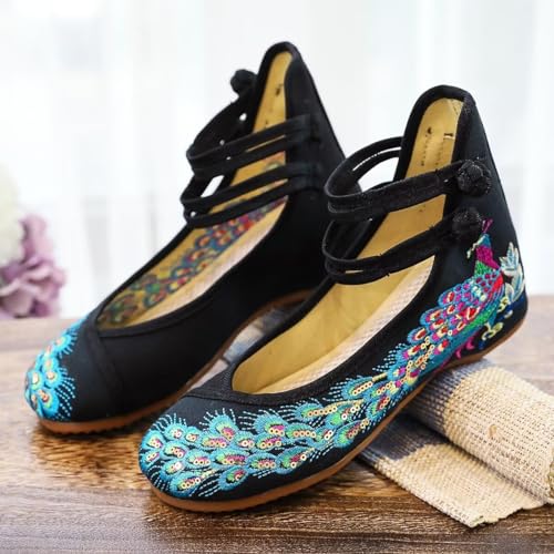 SAILING LU Womens Cute Embroidery Flats Traditional Chinese Height-Increasing Mary Janes Comfy Cosplay Low-Heel Party Shoes2