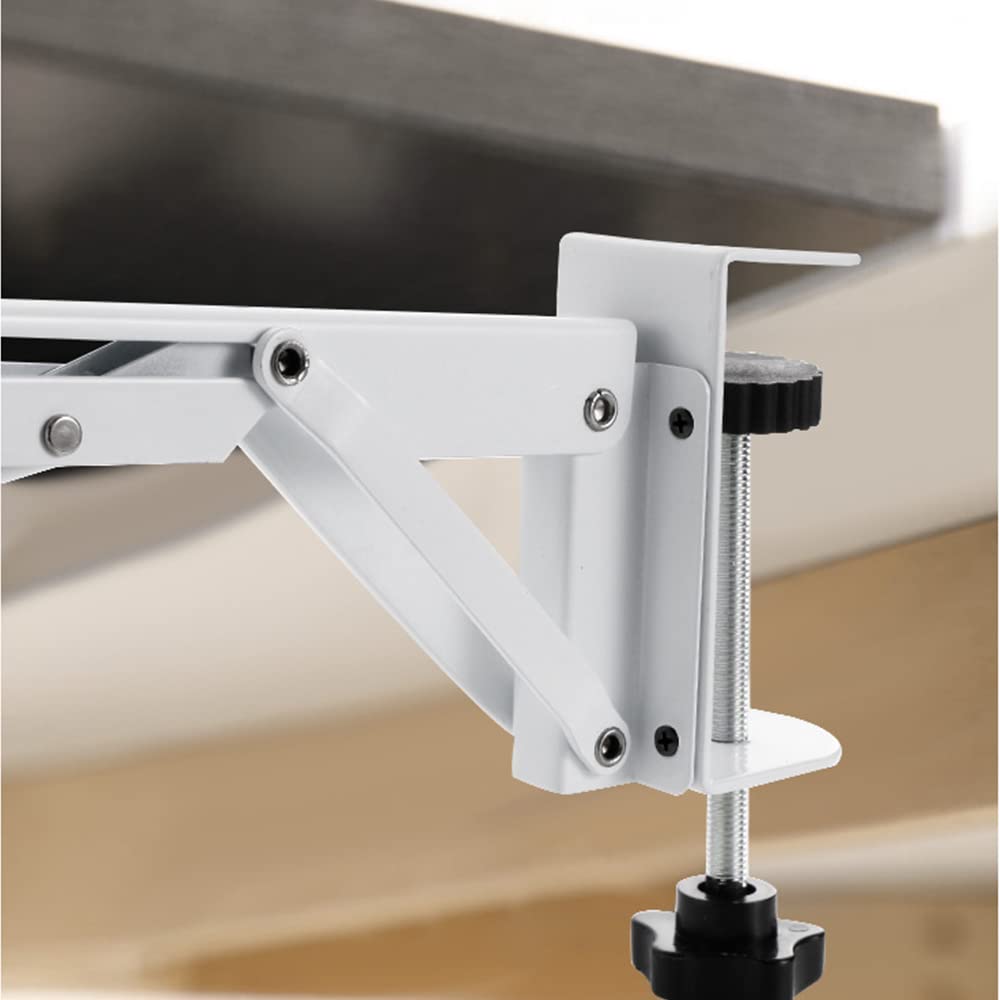 Vassoio Ergonomico da Scrivania Estensibile Supporto Con C - Clip, Staffa Supporto Vassoio Pieghevole Tastiera per Casa e Ufficio, Bianco