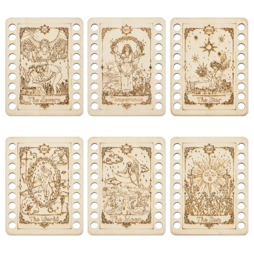Image of ORIGACH 6 Set Tarot Embroidery Thread Organizer Cards, Wooden Embroidery Floss Storage Holders with 18 Positions Needlework Thread Holder for DIY Sewing Storage Thread, 12x9 cm