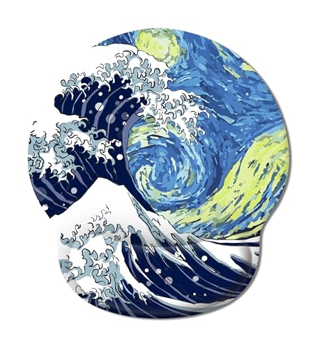 Sea Wave Mouse Pad with Wrist Rest, Cute Ergonomic Gaming Gel Mouse Pad with Wrist Support, Comfortable Computer Mousepad for Desk Home Office Laptop, Pain Relief, Non-Slip PU Base