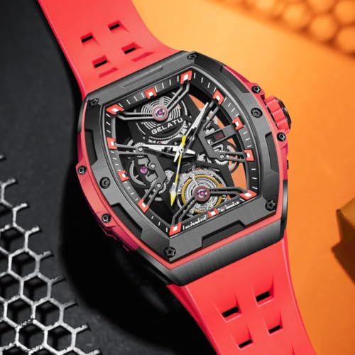 Image of OLEVS Luxury Watches for Men Black Mechanical Wrist Watch Self Winding Automatic Tourbillon Watches Skeleton Waterproof Mens Wrist Watch