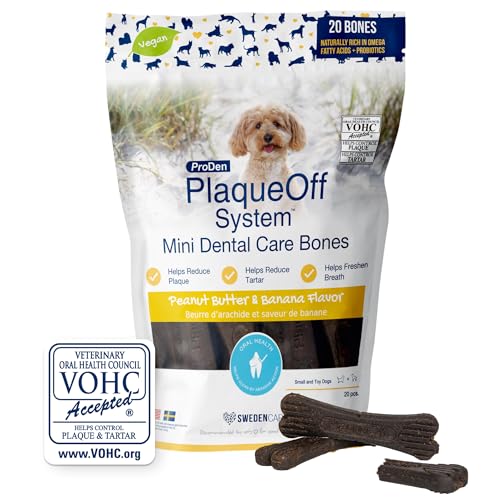 ProDen PlaqueOff Mini Dental Bones Peanut Butter & Banana (20 Pack - 340 g) for Small and Toy Dogs (B08YLDS23X) Amazon Price History, Amazon Price Tracker