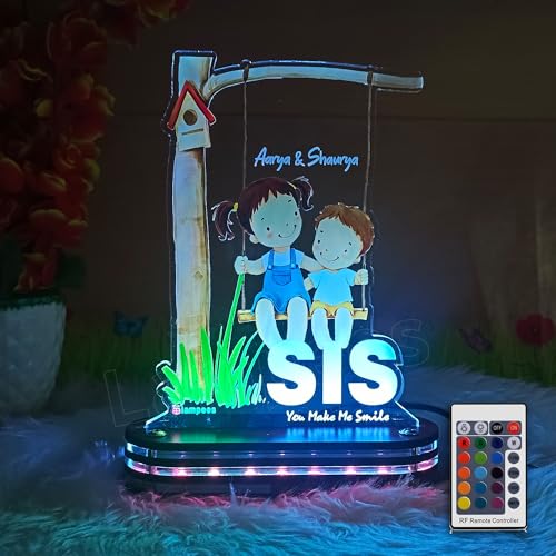 Image of lampees Personalized 3D LED lamp Rakhi Brother Sister name - Multi Color (SIS)