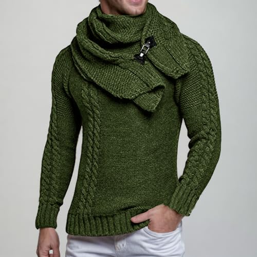 Mens Cable Knit Turtleneck Sweater 1/4 Zipper Ribbed Knit Thick Slim Fit Long Sleeve Casual Pullover with Pocket2
