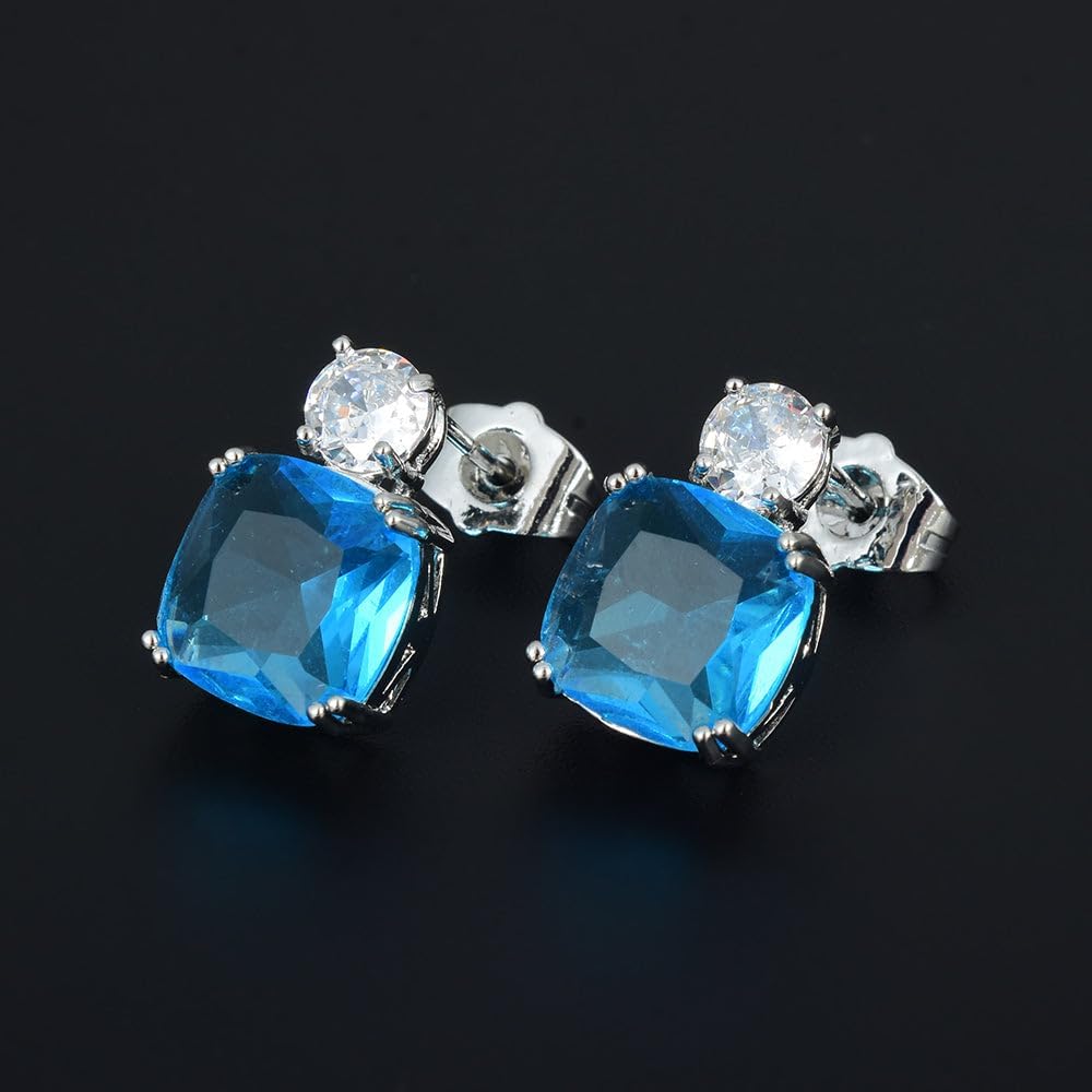 [RIZILIA CLASSIC] Stud Pierced Earrings with Cushion Cut Gemstones CZ [Multi-Colors available] in 18K White Gold Plated, Simple Modern Elegant - Image 3
