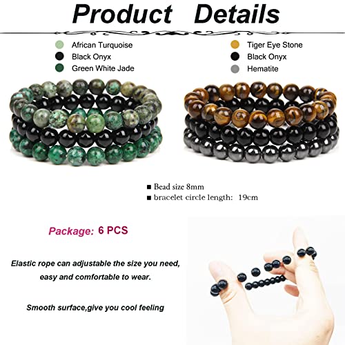 Casdan 6 Pcs 8Mm Semi-Precious Gemstones Beaded Bracelets For Women Men Healing Crystal Stone Bracelet Stretch Round Beaded Elastic Bracelets Unisex Jewelry Gifts(Tiger Eye) #TOP3