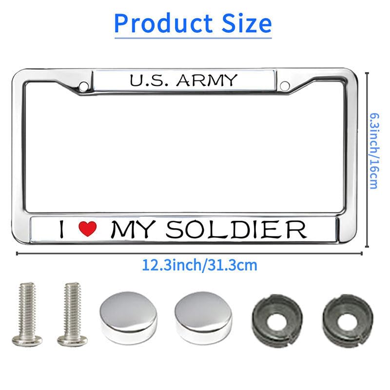 Image of I Love My Soldier Metal Chrome Auto License Plate Cover,Proud US Army Classic Black License Plate Frame with Theft-Proof Screw Caps