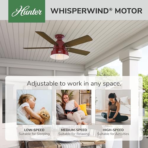 Image of Hunter Mill Valley, Outdoor or Indoor, Ceiling Fan, 52 inch, Barn Red