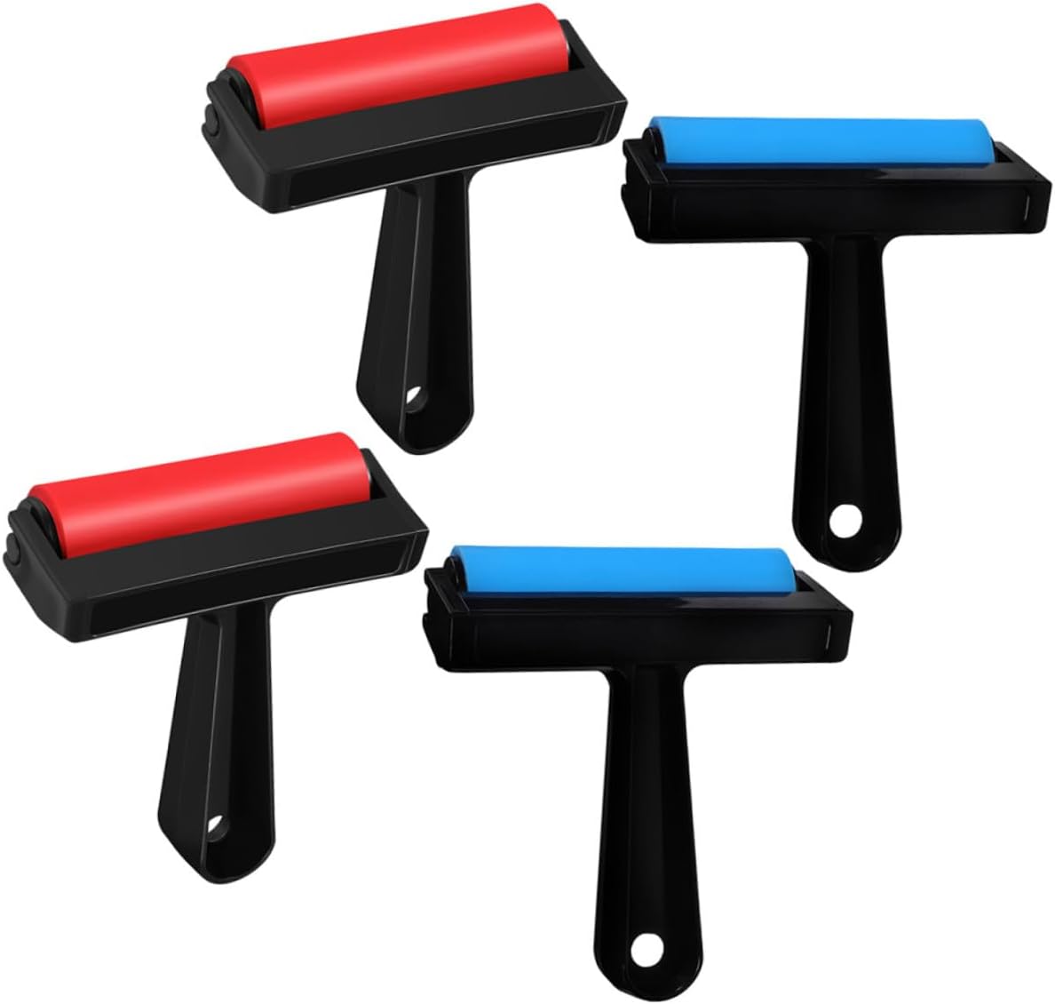HAPINARY 4pcs Red and Blue Art Ink Rollers Printmaking Brayers for 10cm Crafting Block Printing Scrapbooking Roller Set