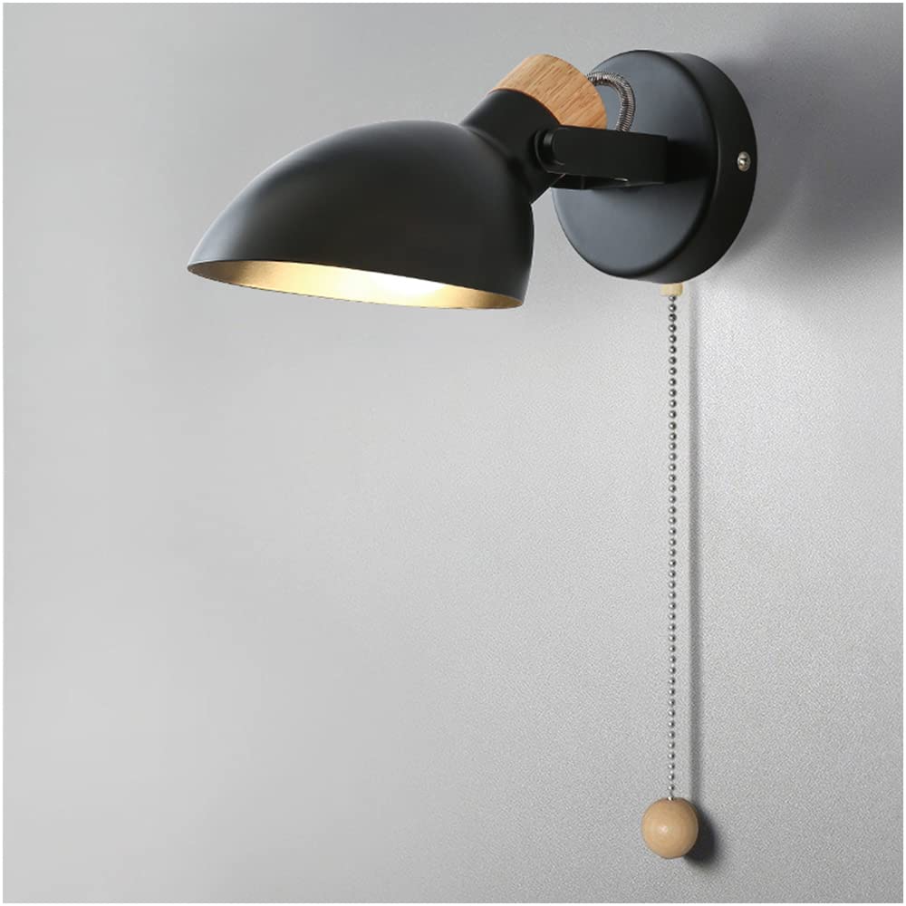 SXWNBIFH wall lamp Modern Indoor Wall Lamp with Pull Cord Switch, Nordic Adjustable Wall Spotlight E14 Socket Simple Bedside Reading Light Metal Wall Sconce for Bedroom Living Room Office Study Hallw