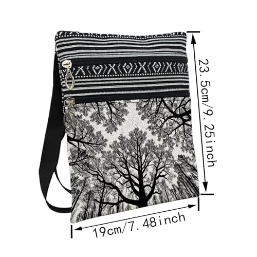 Sketch Tree Messenger Bag Small Ethnic Pattern Printed Adjustable Strap Crossbody Zipper Pouch Sketch Tree Phone Organizer Wallet Cute Shoulder Handbag for Women2