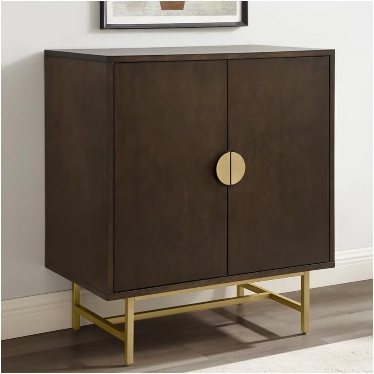 Wood Sideboard Cabinet - 2 Adjustable Shelves, Gold Legs - Home Storage