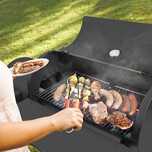 Charcoal Grill with Offset Smoker, Leonyo 13 Pcs Outdoor Charcoal Grill with Smoker, 445 Sq.in Barrel BBQ Grill with Cover & Chimney Starter, Barbecue Camping Charcoal Grills for Outdoor Backyard