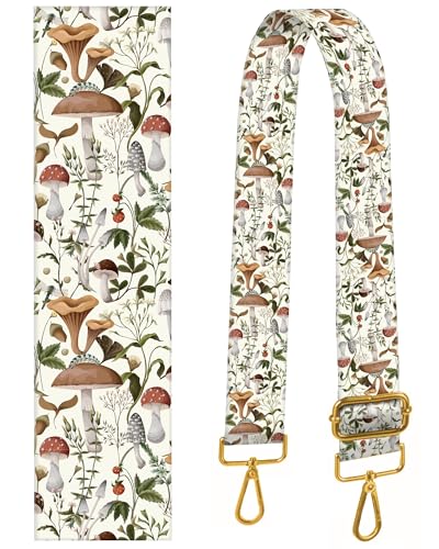 Image of Purse Strap Replacement Crossbody 2 inch Wide Shoulder Strap, Cute Handbag Strap Bag Strap Replacement Belts Adjustable Cute White Boho Mushrooms