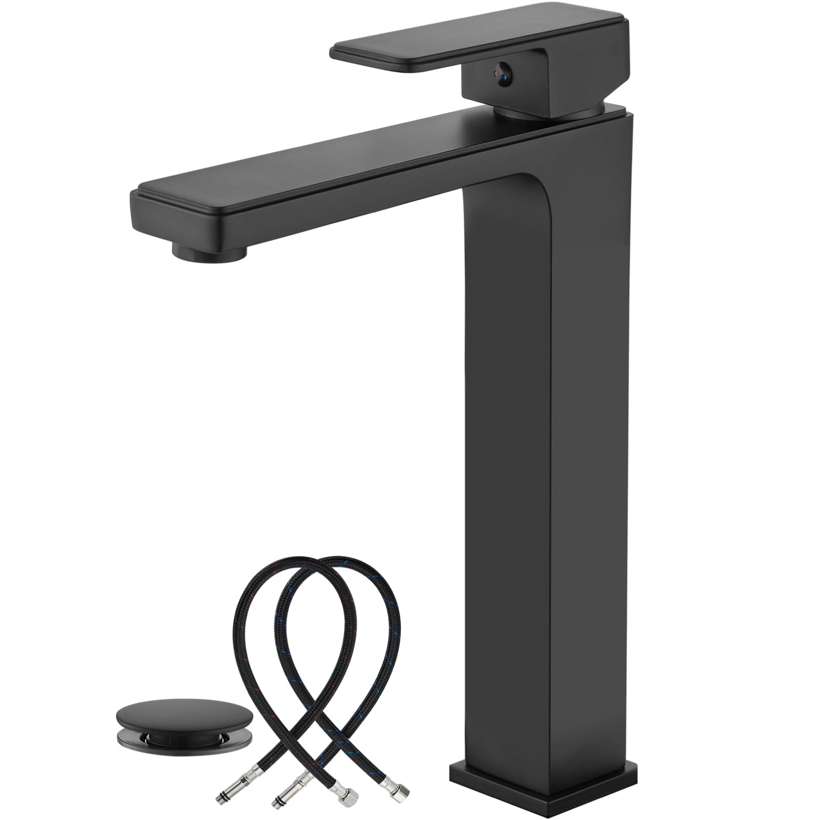 Qeemee LED Waterfall Bathroom Faucet - Chrome Tall Vessel Sink Faucet With Color-Changing Temperature Lights