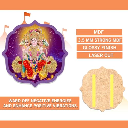 Image of BerryBox Panchmukhi Hanuman MDF Sticker Wall Frame Door Vastu Dosh Rectification Remedy Of Home, Office And Factory MDF Photo Poster with self adhesive tape 4 inch (Design 3)
