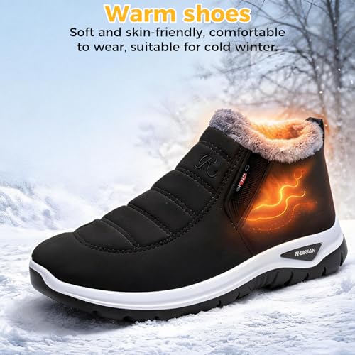 Herren-Winterstiefel mit Fellfutter, rutschfeste Slip-On-Sneaker, leichte wasserdichte Walkingschuhe für Herren, rutschfeste Sohle, dicke Sohle mit Unterstützung, weiche Innenausstattung, elastischer