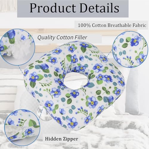 Image of Ear Piercing Pillow for Side Sleepers, Pillow with an Ear Hole for CNH and Ear Pain Ear Inflammation Pressure Sores, O-Shaped Side Sleeping Pillow, Ear Guard Pillow (Blue Flowers)