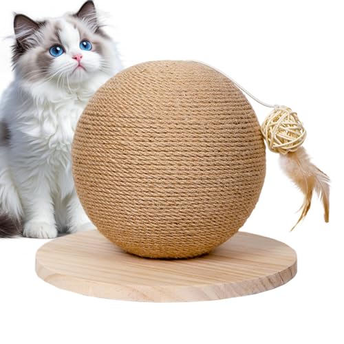 Pelota rascadora de sisal para gatos, juguete interactivo de ejercicio con plumas, para gatitos de interior, alivio del aburrimiento, caza, entrenamiento de escalada