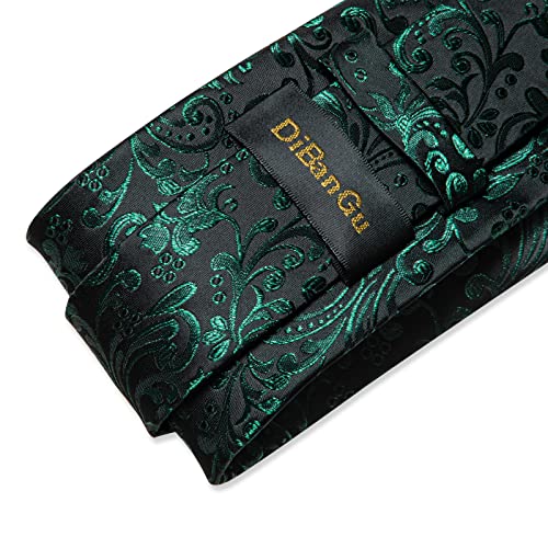 Image of DiBanGu Extra Long Tie for Men 63 inch XL Silk Necktie Set | Pocket Square and Cufflinks, Big and Tall, Jacquard Woven, Gift Box, Paisley /Plaid /Solid /Striped, for Weddinng Party Business