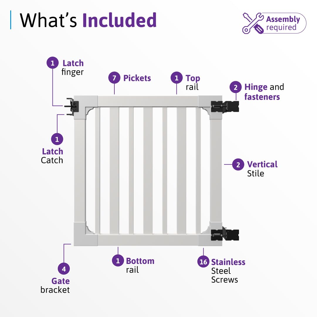 4ft H x 4ft W (1 Gate) No Dig WamBam Sturbridge Gate Kit, White Vinyl Picket Yard Fence Gate with Hardware Included for Sturbridge Fence Kit, Durable Outdoor Gate for Yard or Pool, BL19104