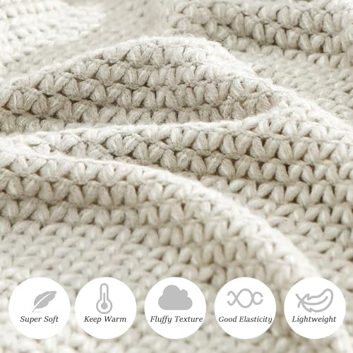 BLAGIC, Gestrickte Kuscheldecke, Grau-Weiß mit Quasten, Wohndecke, Auch als Schultertuch oder Schal, Leicht, weich, gemütlich… – Ansicht 2
