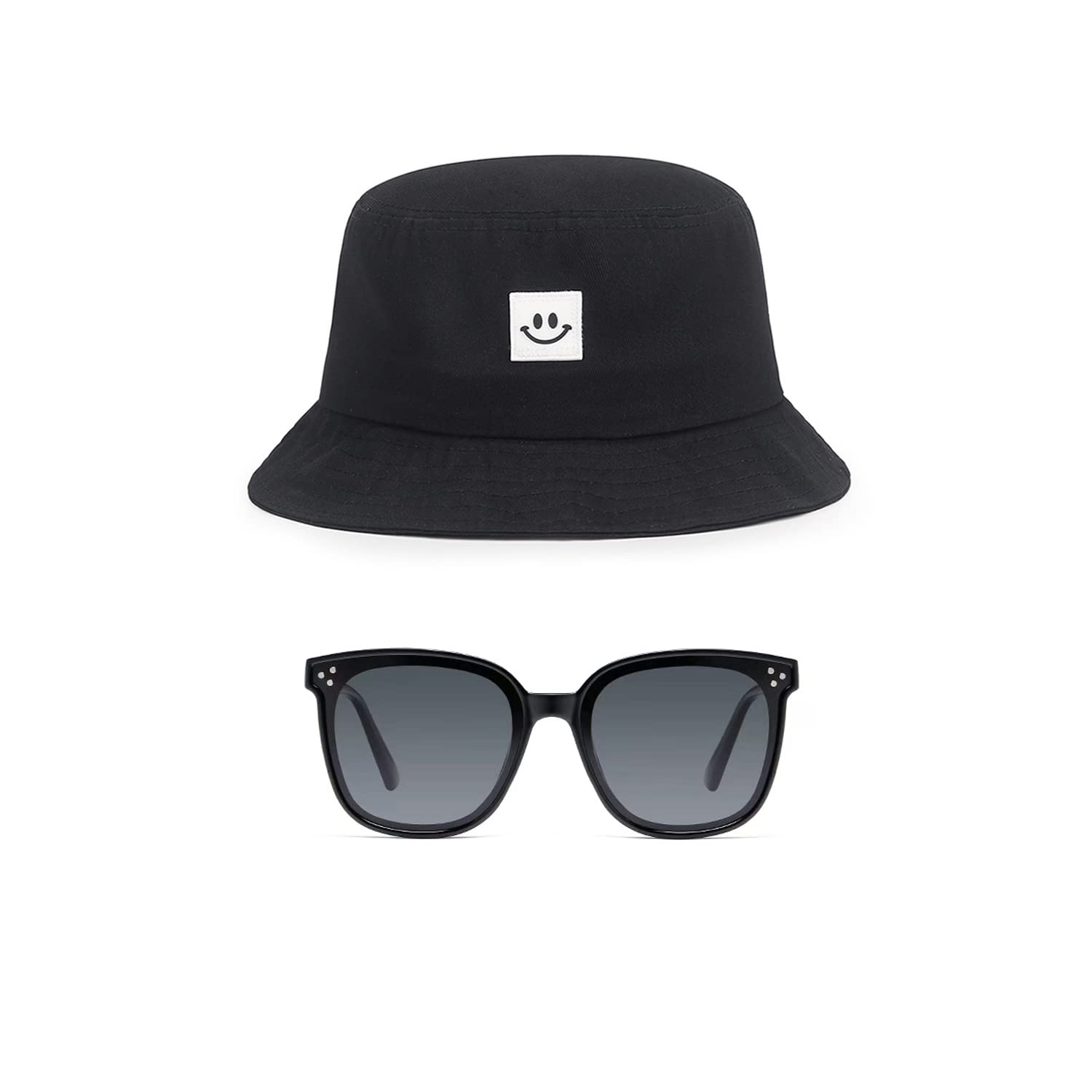BEIIEB Sombrero de Cubo Negro, Sombrero de Sol Neutral Simple, Sombrero de Sol Plegable y Transpirable, Pesca, Viajes al Aire Libre, Camping, con 1 Pieza de Gafas de Sol.