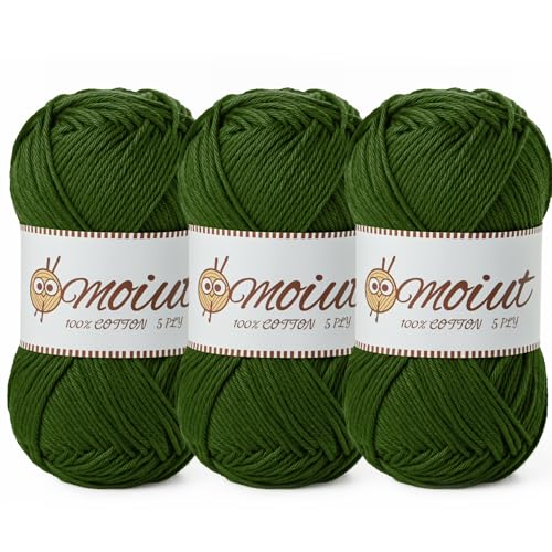 Image of 3 Pack Cotton Yarn for Crocheting, Baby Yarn for Crocheting Soft, 393yds / 5.29oz Fluffy Amigurumi Crochet Yarn, 5 Ply 100% Milk Cotton Yarn for Puzzle、Socks、Clothes(3 Army Green)