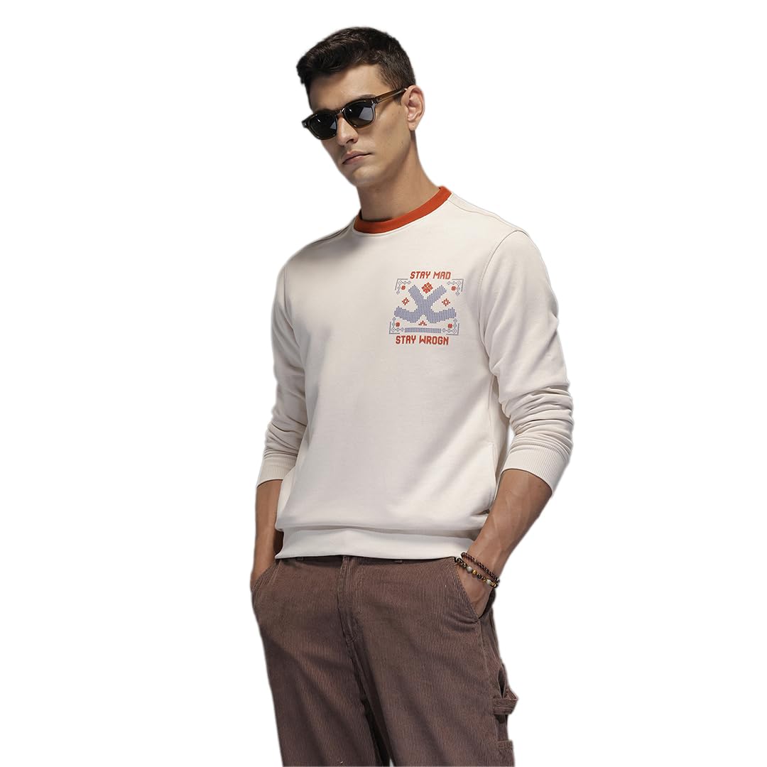 WROGN Men's Fleece Sweatshirt | Contrast Collar | Comfort Fit in neutral